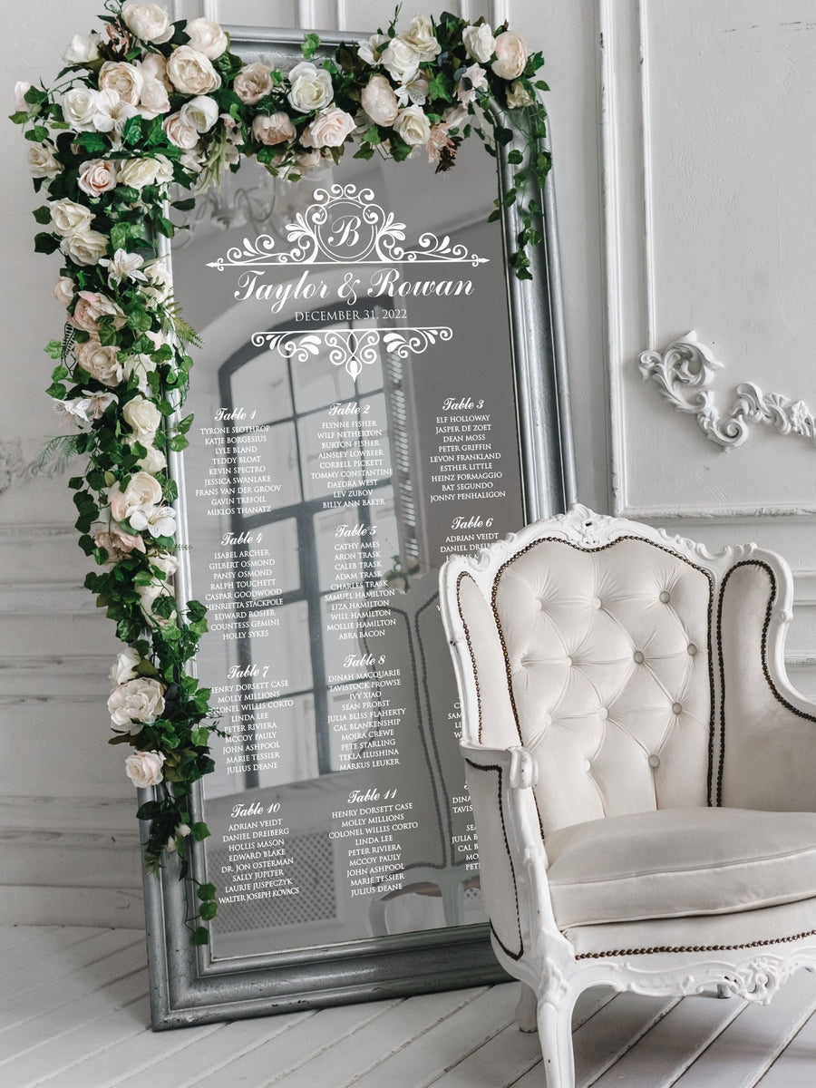 NEW Scroll Wedding Seating Chart Mirror Cling – Any Key Press