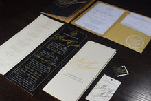 Load image into Gallery viewer, Invitation: Black &amp; Gold Wedding Printed Pocket Folder
