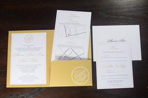 Invitation: Black & Gold Wedding Printed Pocket Folder