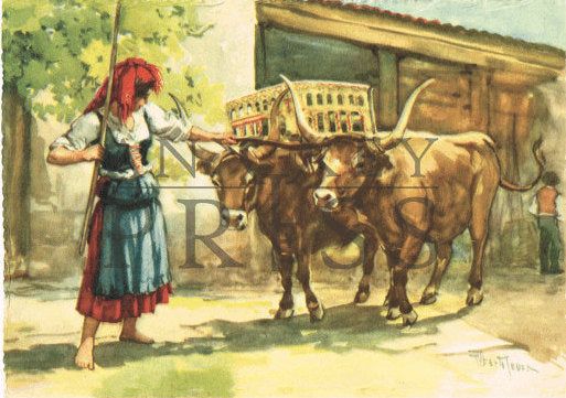 Vintage Postcard Reproduction - Oxcart, Minho, Portugal