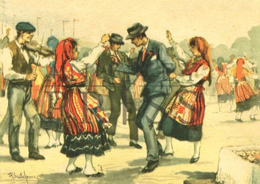 Vintage Postcard Reproduction - Regional Dance, Minho, Portugal