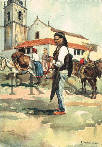 Vintage Postcard Reproduction - Local Peasants, Lisbon, Portugal